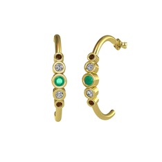 Minimal 5 Taşlı Küpe - Kök zümrüt, swarovski ve dumanlı kuvars 8 ayar altın küpe #12fz74k