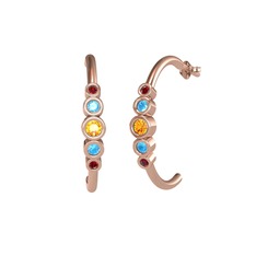 Minimal 5 Taşlı Küpe - Sitrin, akuamarin ve garnet 14 ayar rose altın küpe #12g4s0n