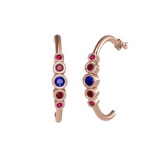 Minimal 5 Taşlı Küpe - Lab safir, kök yakut ve rodolit garnet 14 ayar rose altın küpe #1327ksb