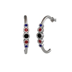 Minimal 5 Taşlı Küpe - Siyah zirkon, garnet ve lab safir 18 ayar beyaz altın küpe #136u5dh