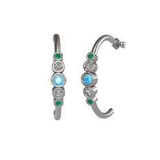 Akuamarin, swarovski ve kök zümrüt 18 ayar beyaz altın küpe