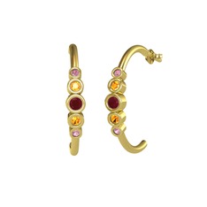 Minimal 5 Taşlı Küpe - Kök yakut, sitrin ve pembe kuvars 14 ayar altın küpe #13ezp8y