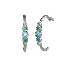 Akuamarin, kök zümrüt ve swarovski 18 ayar beyaz altın küpe