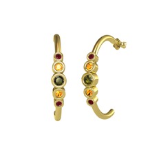 Minimal 5 Taşlı Küpe - Peridot, sitrin ve kök yakut 18 ayar altın küpe #13jkuxj