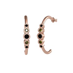 Minimal 5 Taşlı Küpe - Siyah zirkon ve peridot 14 ayar rose altın küpe #13lwqrv