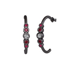 Minimal 5 Taşlı Küpe - Beyaz zirkon, kök yakut ve rodolit garnet 925 ayar siyah rodyum kaplama gümüş küpe #140vgju