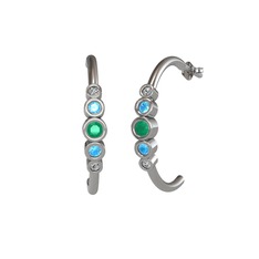 Kök zümrüt, akuamarin ve swarovski 14 ayar beyaz altın küpe