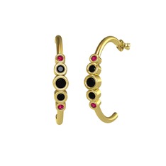 Minimal 5 Taşlı Küpe - Siyah zirkon ve rodolit garnet 8 ayar altın küpe #1430von