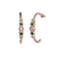Minimal 5 Taşlı Küpe - Pembe kuvars, yeşil kuvars ve swarovski 18 ayar rose altın küpe #143jcwm