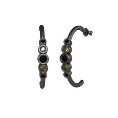 Minimal 5 Taşlı Küpe - Siyah zirkon ve peridot 925 ayar siyah rodyum kaplama gümüş küpe #145htqr