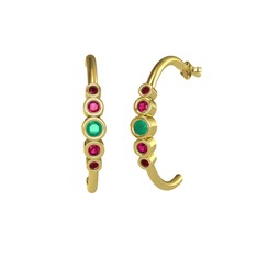 Minimal 5 Taşlı Küpe - Kök zümrüt, rodolit garnet ve kök yakut 8 ayar altın küpe #1462576