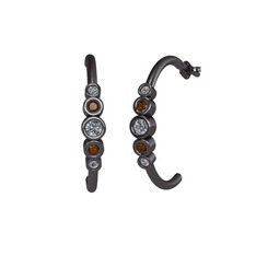 Pırlanta ve dumanlı kuvars 925 ayar siyah rodyum kaplama gümüş küpe (0.2 karat)