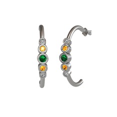 Minimal 5 Taşlı Küpe - Yeşil kuvars, sitrin ve swarovski 14 ayar beyaz altın küpe #14d3y5t