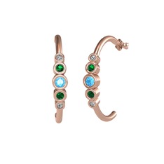 Minimal 5 Taşlı Küpe - Akuamarin, yeşil kuvars ve swarovski 18 ayar rose altın küpe #14mx7b3