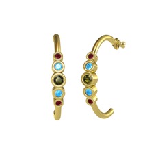 Minimal 5 Taşlı Küpe - Peridot, akuamarin ve kök yakut 8 ayar altın küpe #14u7g8s