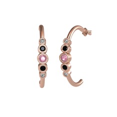 Minimal 5 Taşlı Küpe - Pembe kuvars, siyah zirkon ve swarovski 18 ayar rose altın küpe #14vud5x
