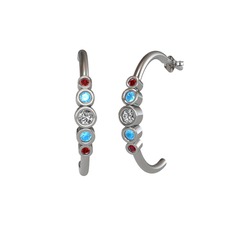 Minimal 5 Taşlı Küpe - Swarovski, akuamarin ve garnet 14 ayar beyaz altın küpe #14zfjnf