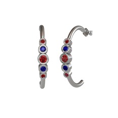 Minimal 5 Taşlı Küpe - Garnet ve lab safir 925 ayar gümüş küpe #153g55s