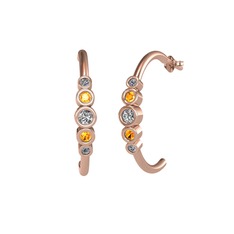 Minimal 5 Taşlı Küpe - Swarovski, sitrin ve pırlanta 14 ayar rose altın küpe (0.08 karat) #157vp9k