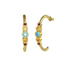 Minimal 5 Taşlı Küpe - Akuamarin, sitrin ve garnet 14 ayar altın küpe #1597o8e