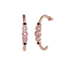 Minimal 5 Taşlı Küpe - Pembe kuvars ve siyah zirkon 925 ayar rose altın kaplama gümüş küpe #15j8l0i