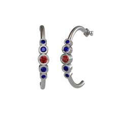 Garnet ve lab safir 18 ayar beyaz altın küpe