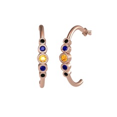 Minimal 5 Taşlı Küpe - Sitrin, lab safir ve siyah zirkon 925 ayar rose altın kaplama gümüş küpe #15ul5qo