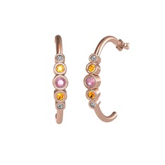 Minimal 5 Taşlı Küpe - Pembe kuvars, sitrin ve beyaz zirkon 8 ayar rose altın küpe #160cmno