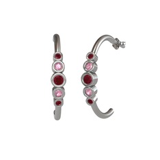 Minimal 5 Taşlı Küpe - Kök yakut ve pembe kuvars 925 ayar gümüş küpe #16c02oe