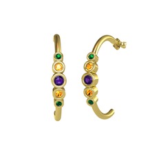 Minimal 5 Taşlı Küpe - Ametist, sitrin ve yeşil kuvars 925 ayar altın kaplama gümüş küpe #16cf14a