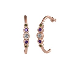 Minimal 5 Taşlı Küpe - Swarovski, ametist ve peridot 18 ayar rose altın küpe #16f4xw2