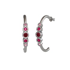 Minimal 5 Taşlı Küpe - Kök yakut, rodolit garnet ve pembe kuvars 14 ayar beyaz altın küpe #16qvr4w