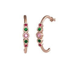 Minimal 5 Taşlı Küpe - Pembe kuvars, yeşil kuvars ve rodolit garnet 18 ayar rose altın küpe #177cy6u