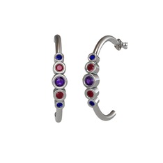 Ametist, kök yakut ve lab safir 8 ayar beyaz altın küpe