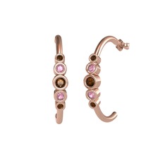 Minimal 5 Taşlı Küpe - Dumanlı kuvars ve pembe kuvars 8 ayar rose altın küpe #17t86lx