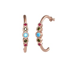 Minimal 5 Taşlı Küpe - Akuamarin, peridot ve rodolit garnet 14 ayar rose altın küpe #17x5r08