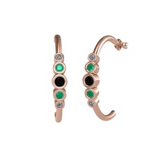 Minimal 5 Taşlı Küpe - Siyah zirkon, kök zümrüt ve pırlanta 8 ayar rose altın küpe (0.08 karat) #18eke3m