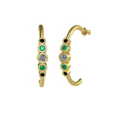 Minimal 5 Taşlı Küpe - Pırlanta, kök zümrüt ve siyah zirkon 18 ayar altın küpe (0.12 karat) #18ulxg4