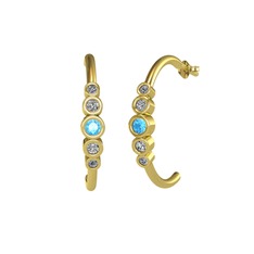 Minimal 5 Taşlı Küpe - Akuamarin, swarovski ve pırlanta 925 ayar altın kaplama gümüş küpe (0.08 karat) #18xhrbd