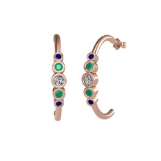 Minimal 5 Taşlı Küpe - Swarovski, kök zümrüt ve lab safir 8 ayar rose altın küpe #195ij93