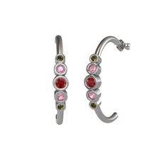 Garnet, pembe kuvars ve peridot 14 ayar beyaz altın küpe