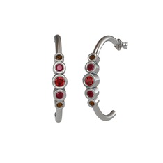 Garnet, kök yakut ve dumanlı kuvars 18 ayar beyaz altın küpe