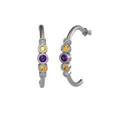Minimal 5 Taşlı Küpe - Ametist, sitrin ve swarovski 925 ayar gümüş küpe #19ej594