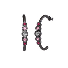 Minimal 5 Taşlı Küpe - Beyaz zirkon, pembe kuvars ve rodolit garnet 925 ayar siyah rodyum kaplama gümüş küpe #19js1of