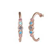 Pırlanta, akuamarin ve pembe kuvars 14 ayar rose altın küpe (0.12 karat)