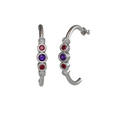 Ametist, kök yakut ve swarovski 8 ayar beyaz altın küpe