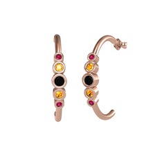 Siyah zirkon, sitrin ve rodolit garnet 14 ayar rose altın küpe