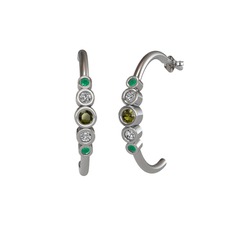 Minimal 5 Taşlı Küpe - Peridot, swarovski ve kök zümrüt 8 ayar beyaz altın küpe #1alrpfm