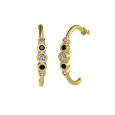 Minimal 5 Taşlı Küpe - Swarovski, siyah zirkon ve pembe kuvars 18 ayar altın küpe #1asdahk