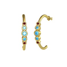 Minimal 5 Taşlı Küpe - Akuamarin ve kök yakut 8 ayar altın küpe #1b57yaf